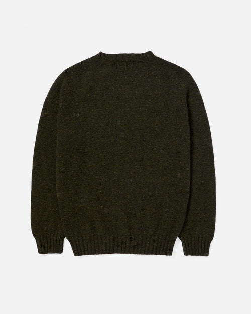 Back view of olive Harley Donegal Crew Neck