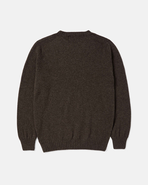 Back view of brown Harley Superfine Lambswool Crew Neck