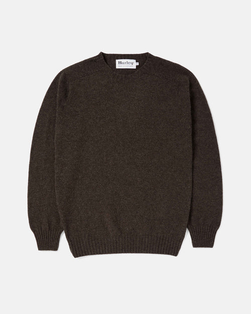 Front view of brown Harley Superfine Lambswool Crew Neck