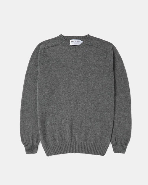 Front view of grey Harley Superfine Lambswool Crew Neck