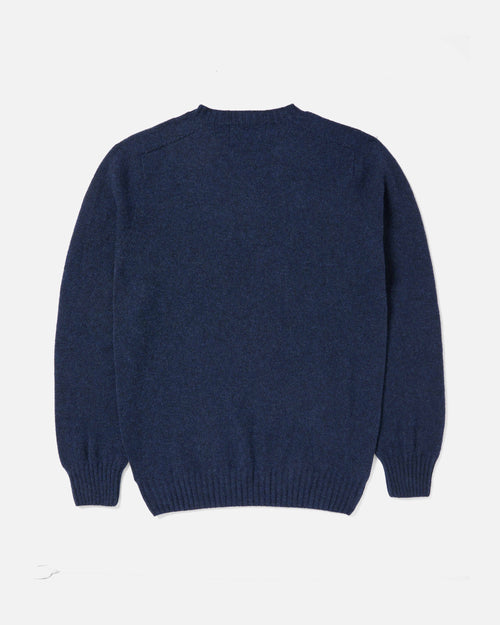 Back view of navy Harley Superfine Lambswool Crew Neck