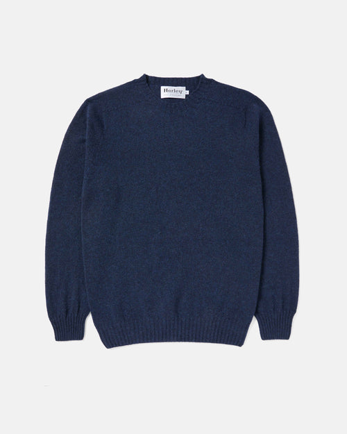 Front view of navy Harley Superfine Lambswool Crew Neck