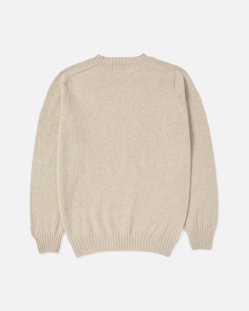 Back view of oatmeal Harley Superfine Lambswool Crew Neck