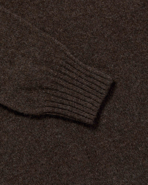 Close-up of ribbed cuff detail on brown Harley Superfine Lambswool Polo