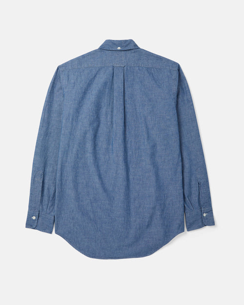 Back view of blue Kamakura Vintage Ivy chambray button-down shirt