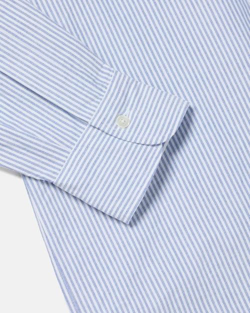 Close-up of cuff detail on blue striped Kamakura Vintage Ivy Oxford shirt