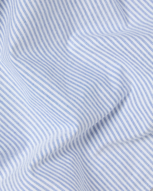 Close-up of blue and white striped Oxford cotton fabric used in Kamakura Vintage Ivy button-down shirt