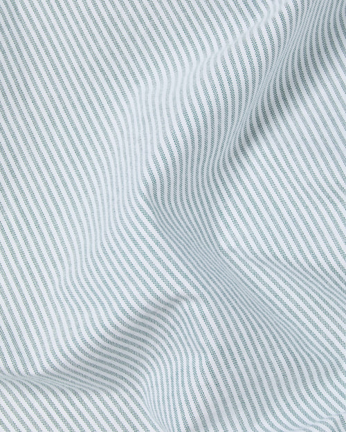 Close-up of green and white striped Oxford cotton fabric used in Kamakura Vintage Ivy shirt