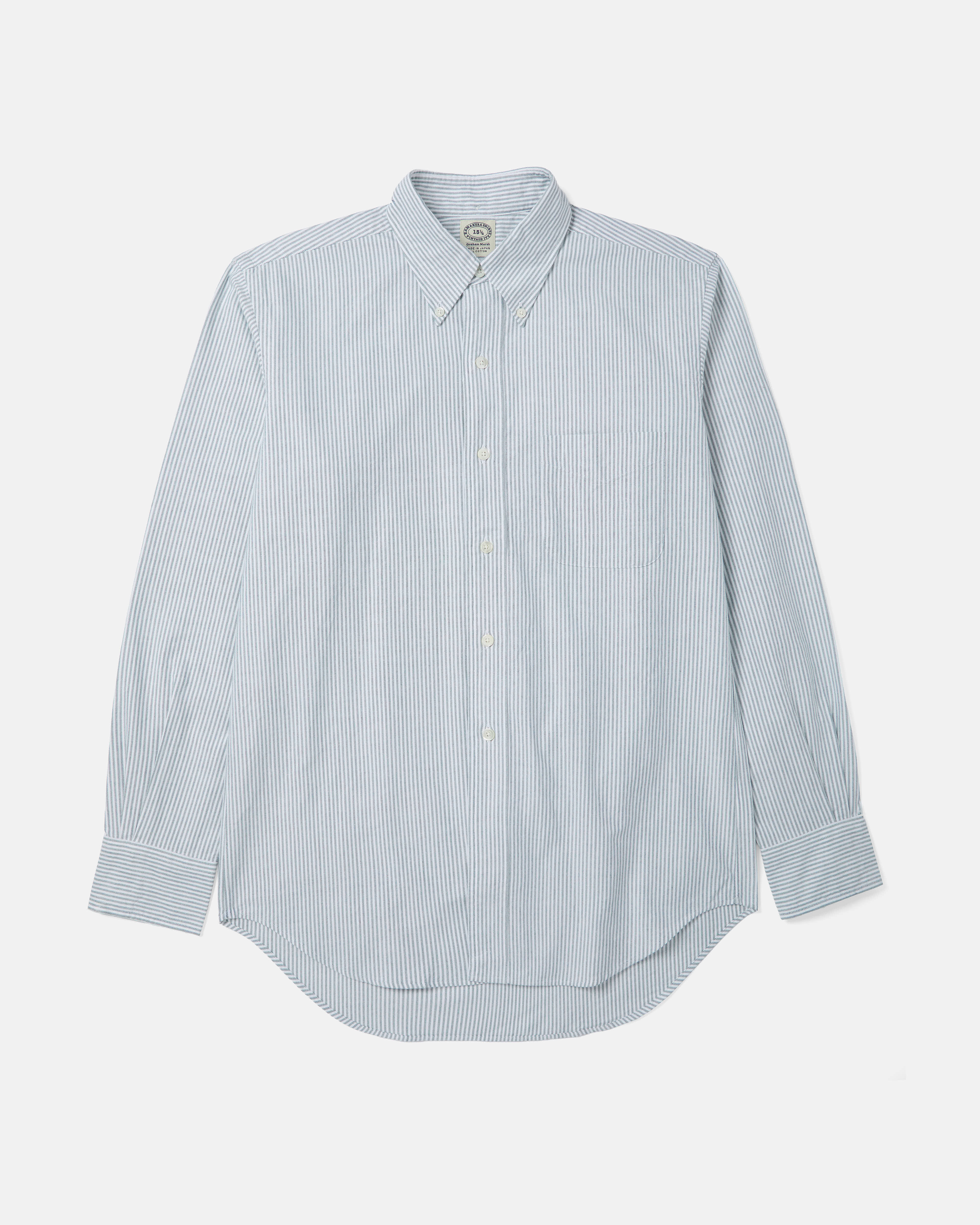 Green striped Kamakura Vintage Ivy Oxford button-down shirt front view