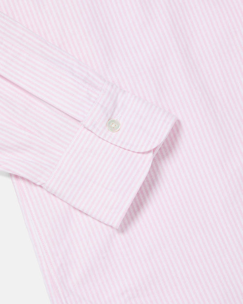 Close-up of cuff detail on pink striped Kamakura Vintage Ivy Oxford shirt