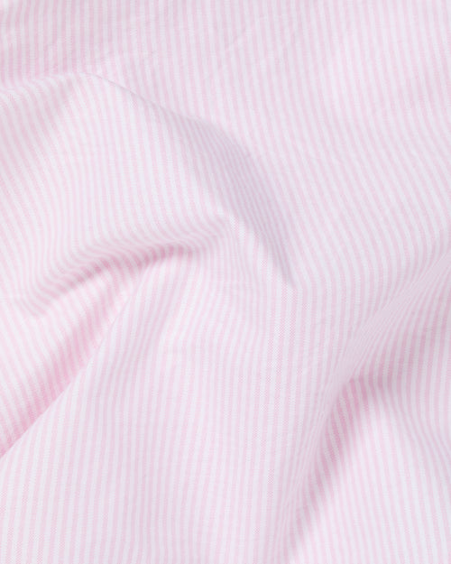 Close-up of pink and white striped Oxford cotton fabric used in Kamakura Vintage Ivy button-down shirt
