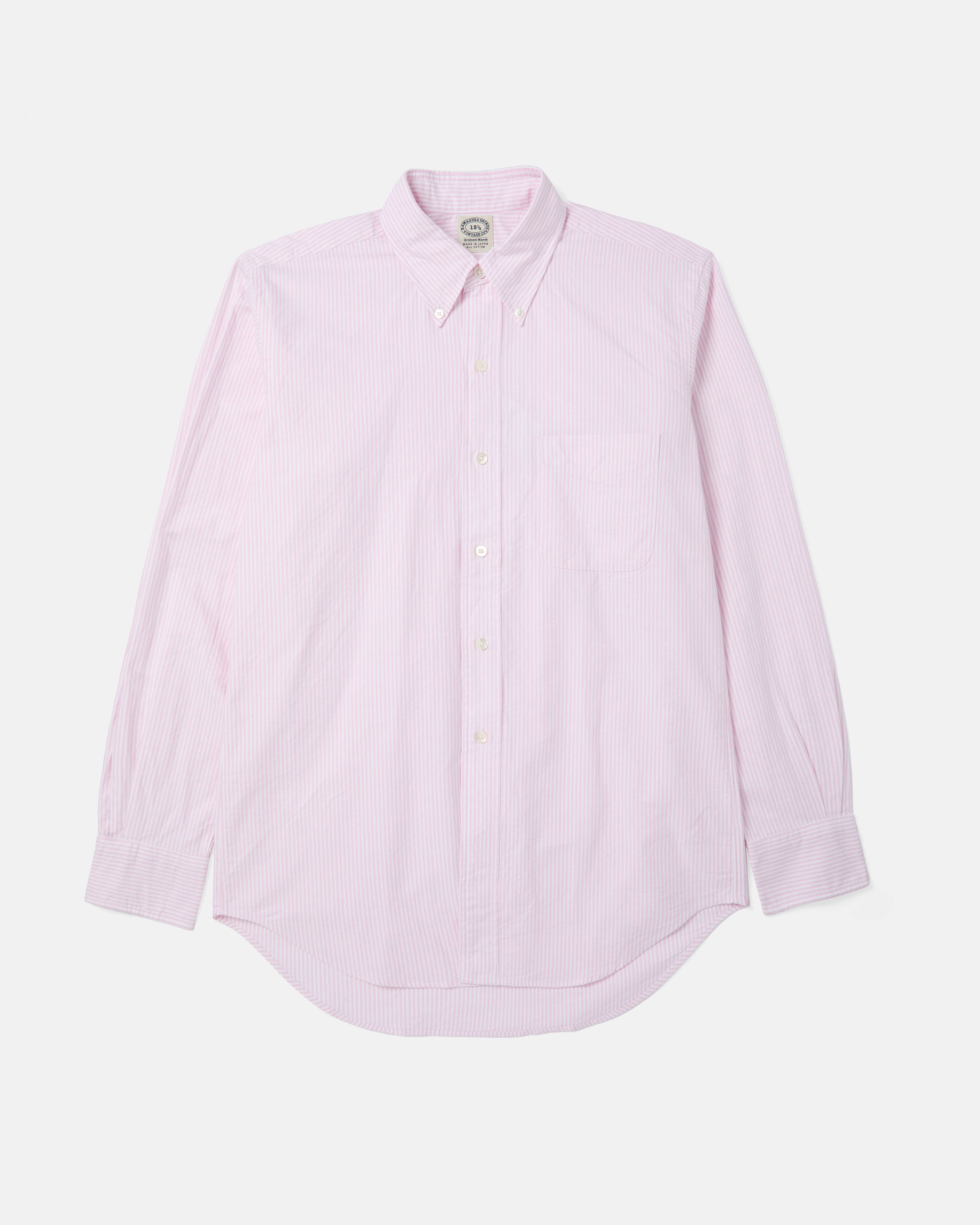 Pink striped Kamakura Vintage Ivy Oxford button-down shirt front view