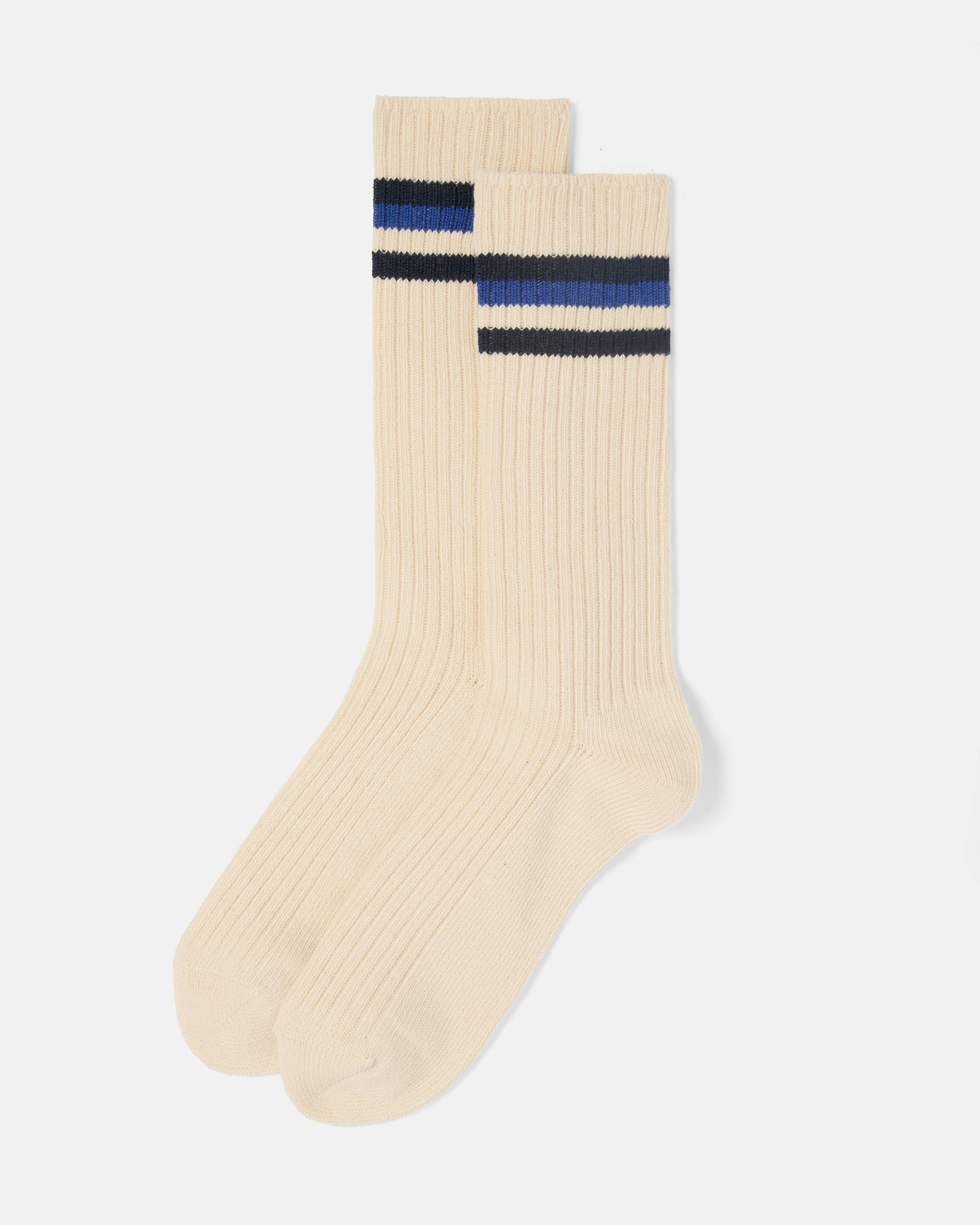 Blue and black Kamakura Vintage Ivy striped cotton socks front view