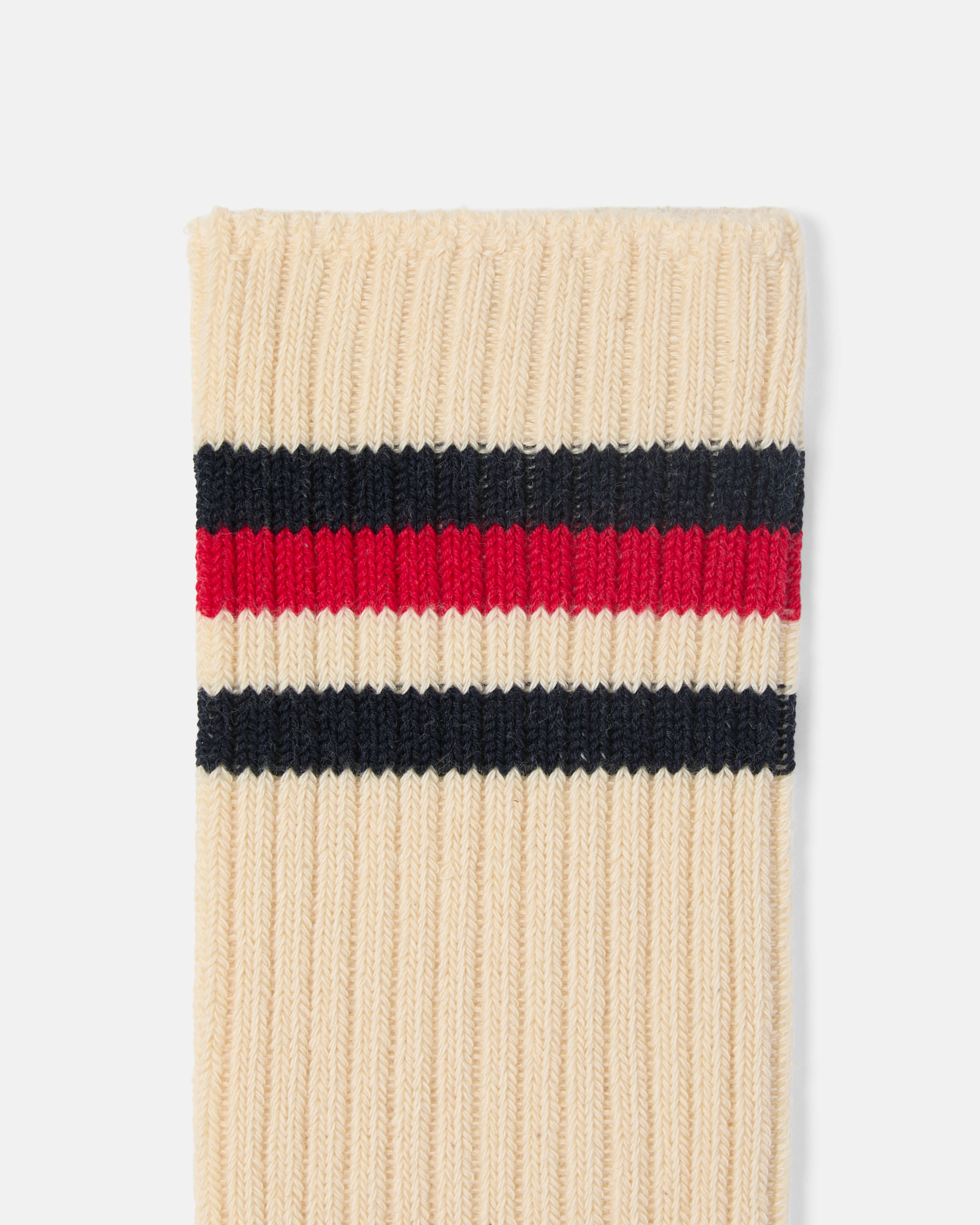 Close-up of red and black stripe pattern on Kamakura Vintage Ivy socks