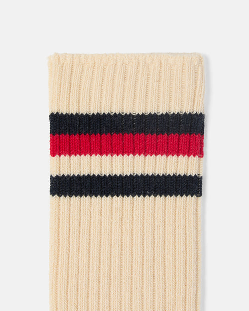 Close-up of red and black stripe pattern on Kamakura Vintage Ivy socks