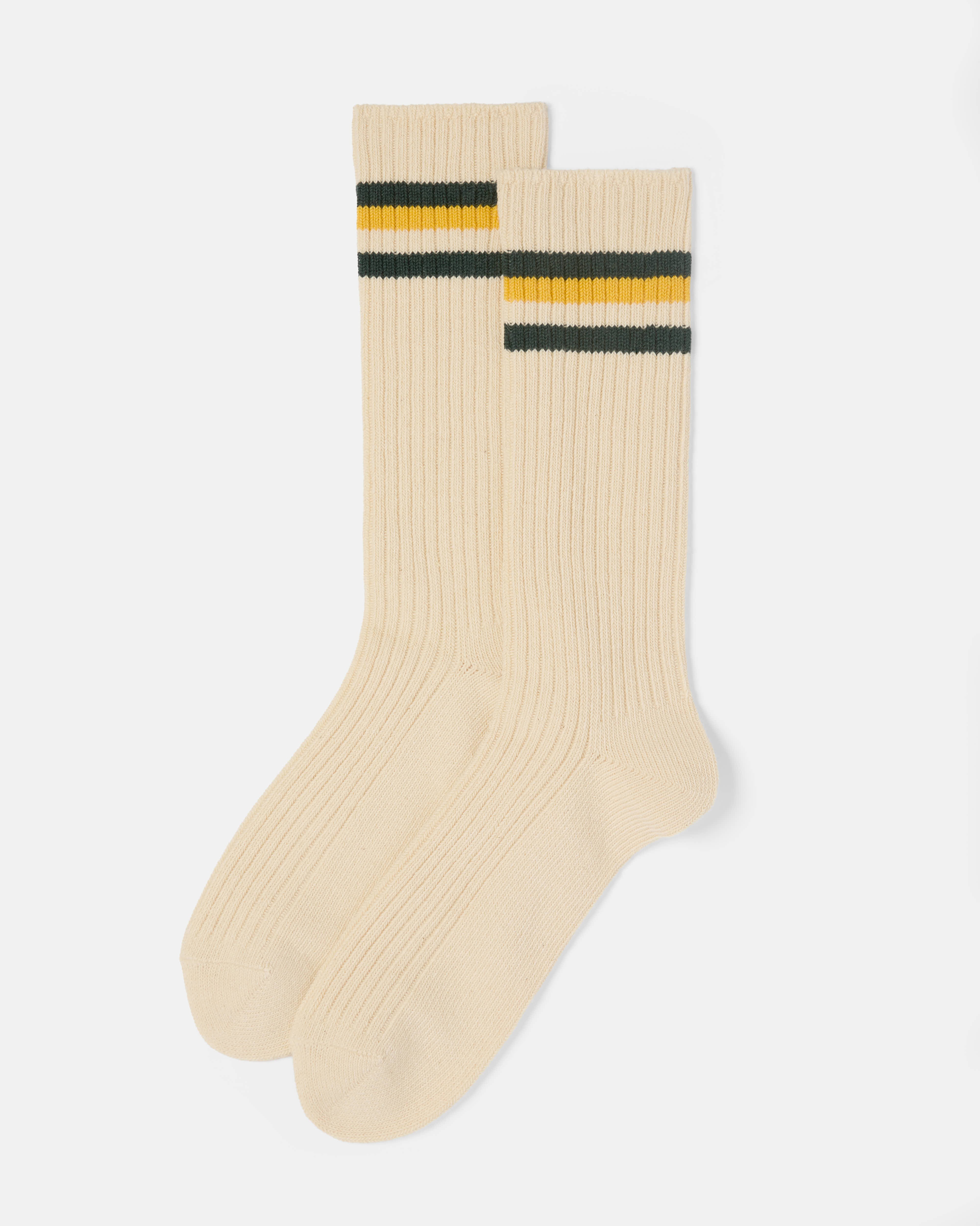 Yellow and green Kamakura Vintage Ivy striped cotton socks front view