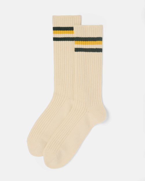 Yellow and green Kamakura Vintage Ivy striped cotton socks front view
