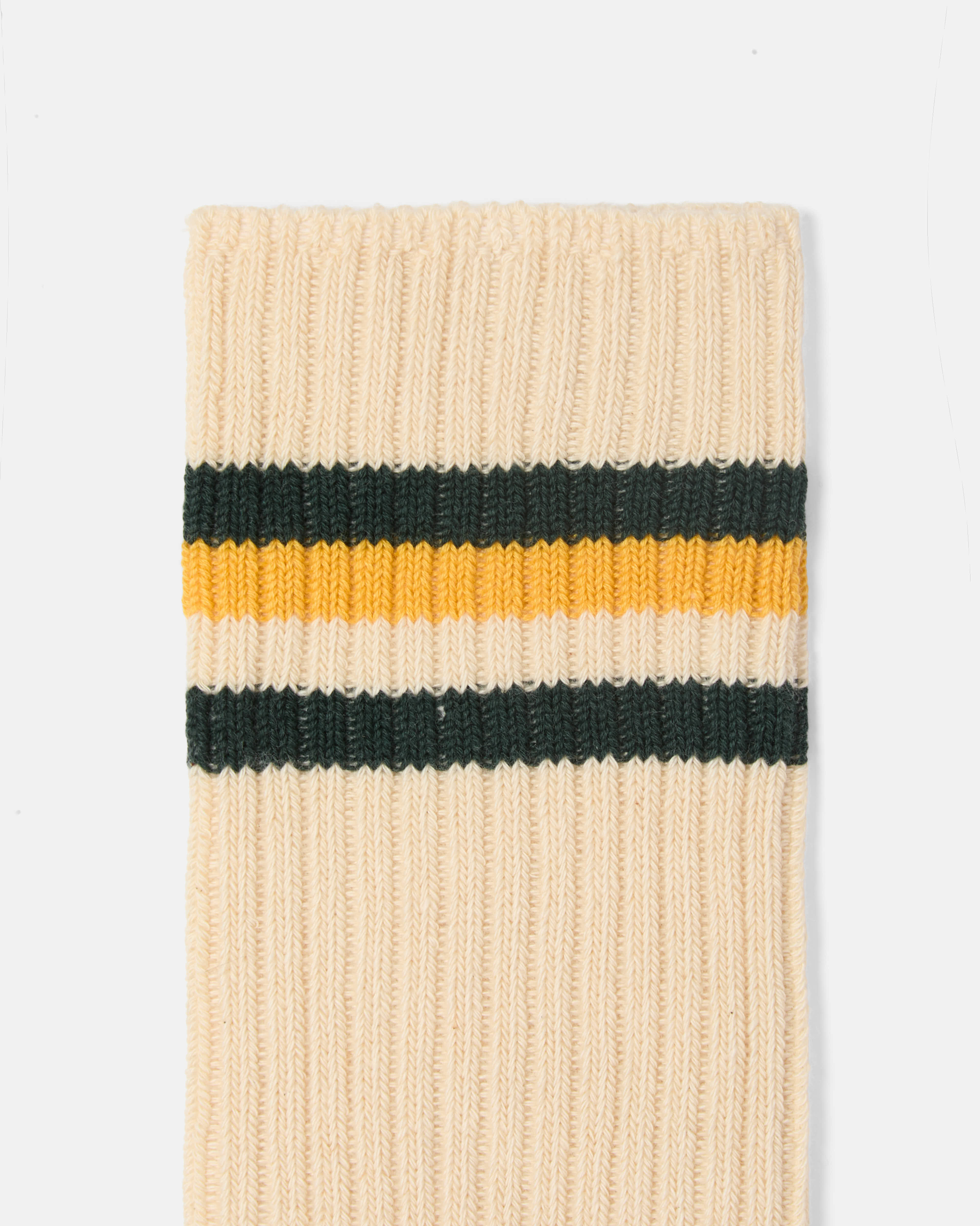 Close-up of yellow and green stripe pattern on Kamakura Vintage Ivy socks
