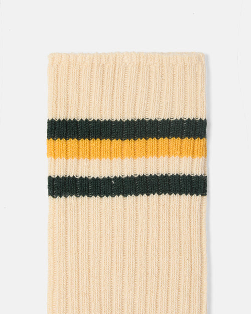 Close-up of yellow and green stripe pattern on Kamakura Vintage Ivy socks