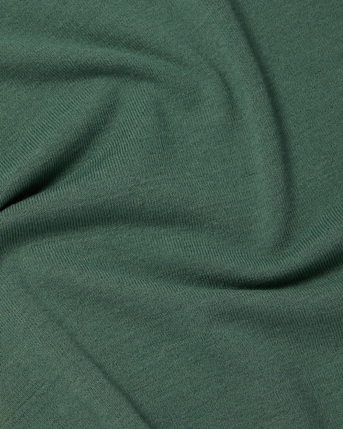 Close-up of Ice Cotton knit fabric on olive Mooncastle crewneck tee