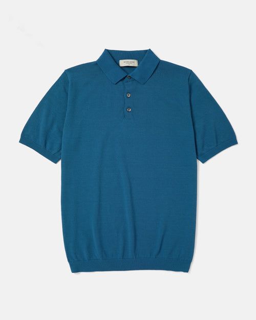 Blue Mooncastle Ice Cotton knit polo shirt front view