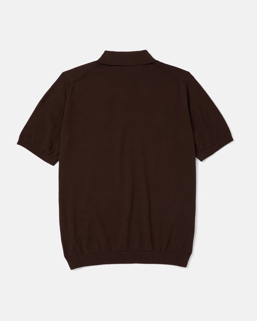 Back view of brown Mooncastle Ice Cotton knit polo shirt