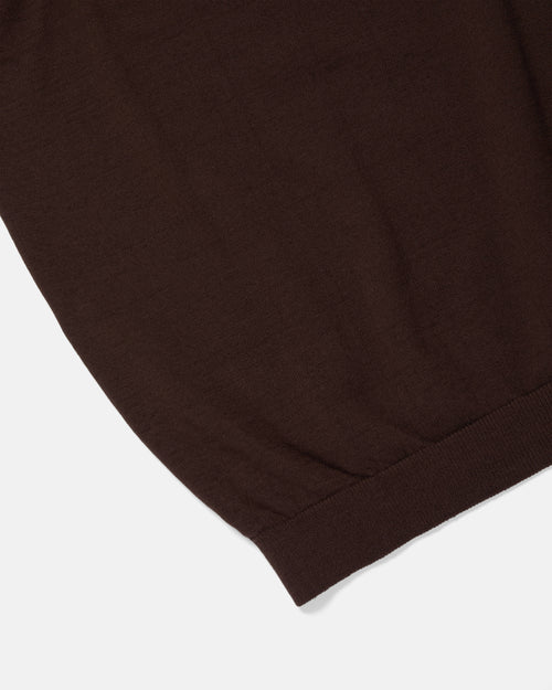 Close-up of knit texture on brown Mooncastle Ice Cotton polo shirt