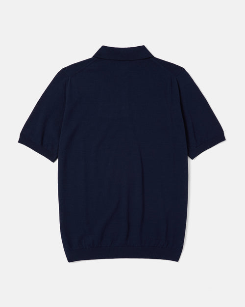 Back view of navy Mooncastle Ice Cotton knit polo shirt
