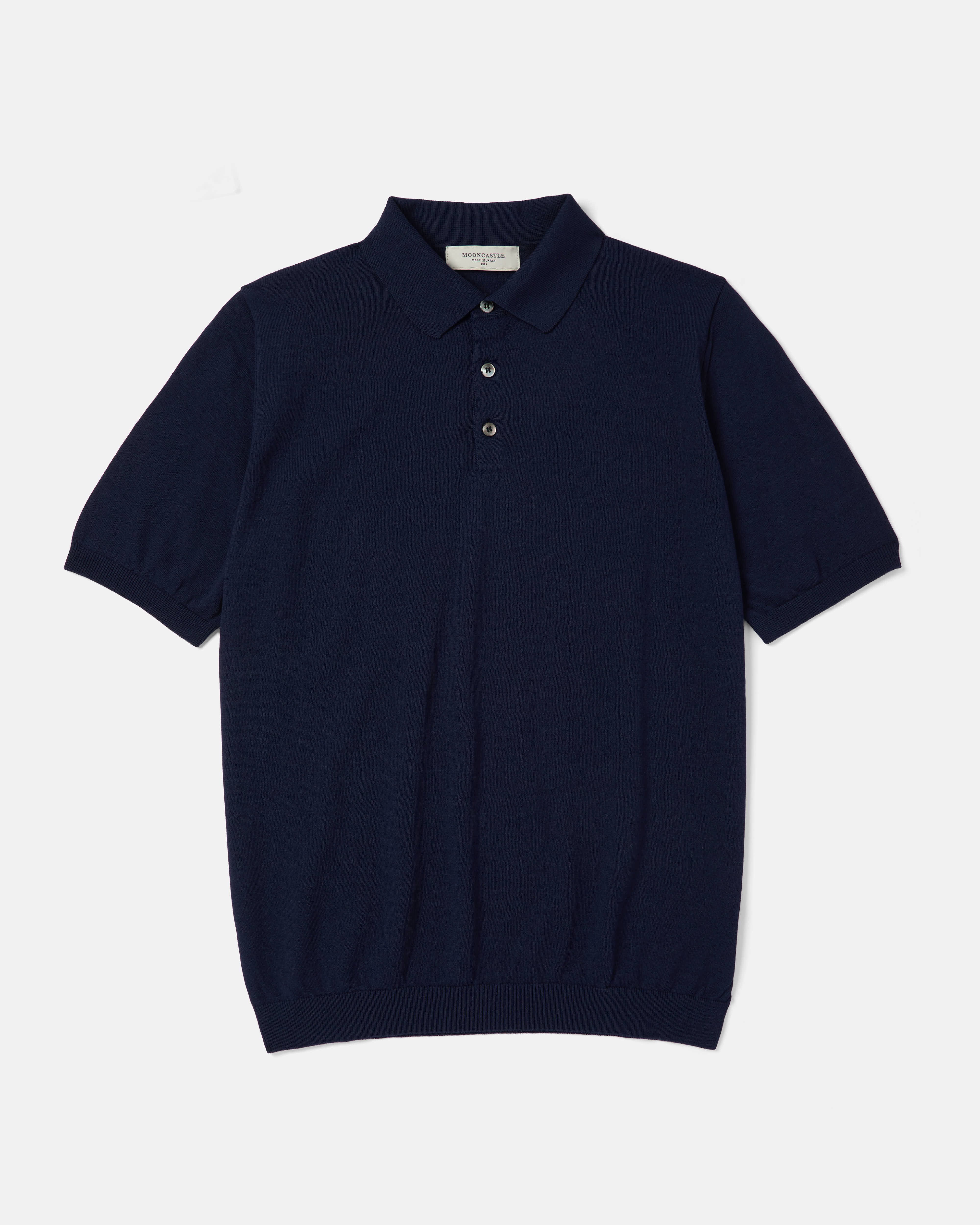 Navy Mooncastle Ice Cotton knit polo shirt front view