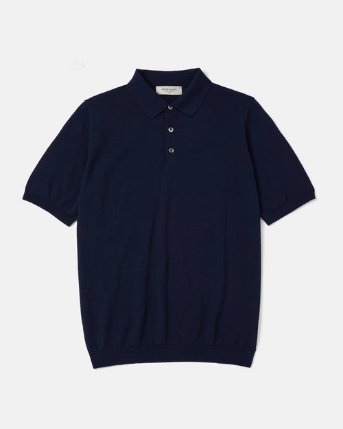 Navy Mooncastle Ice Cotton knit polo shirt front view