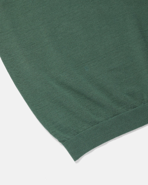 Close-up of knit texture on olive Mooncastle Ice Cotton polo
