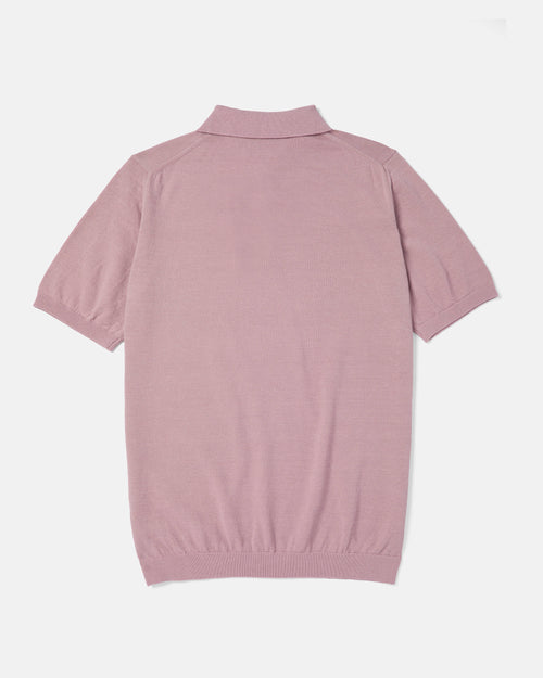 Back view of sakura pink Mooncastle Ice Cotton knit polo shirt