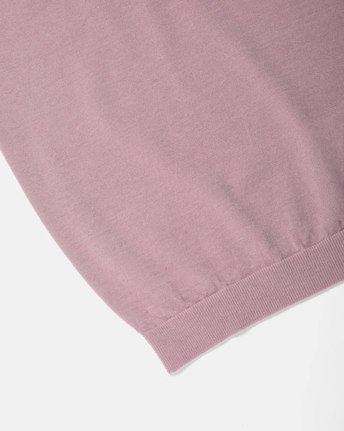 Close-up of knit texture on sakura pink Mooncastle Ice Cotton polo shirt