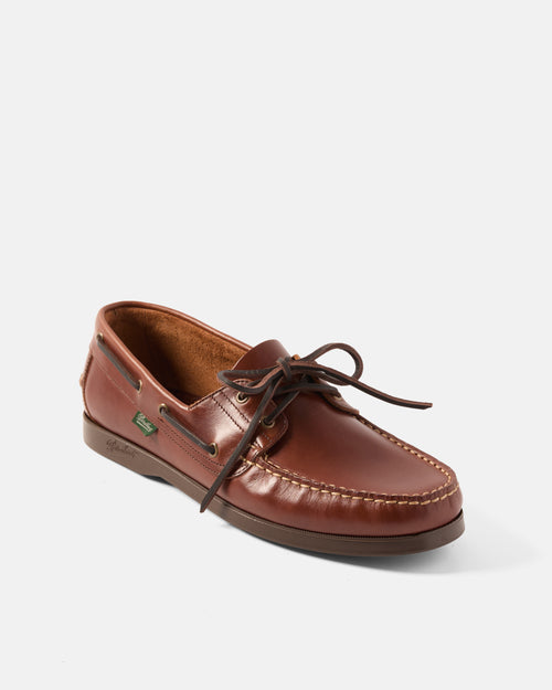 Brown Paraboot Barth lisse leather boat shoe front view
