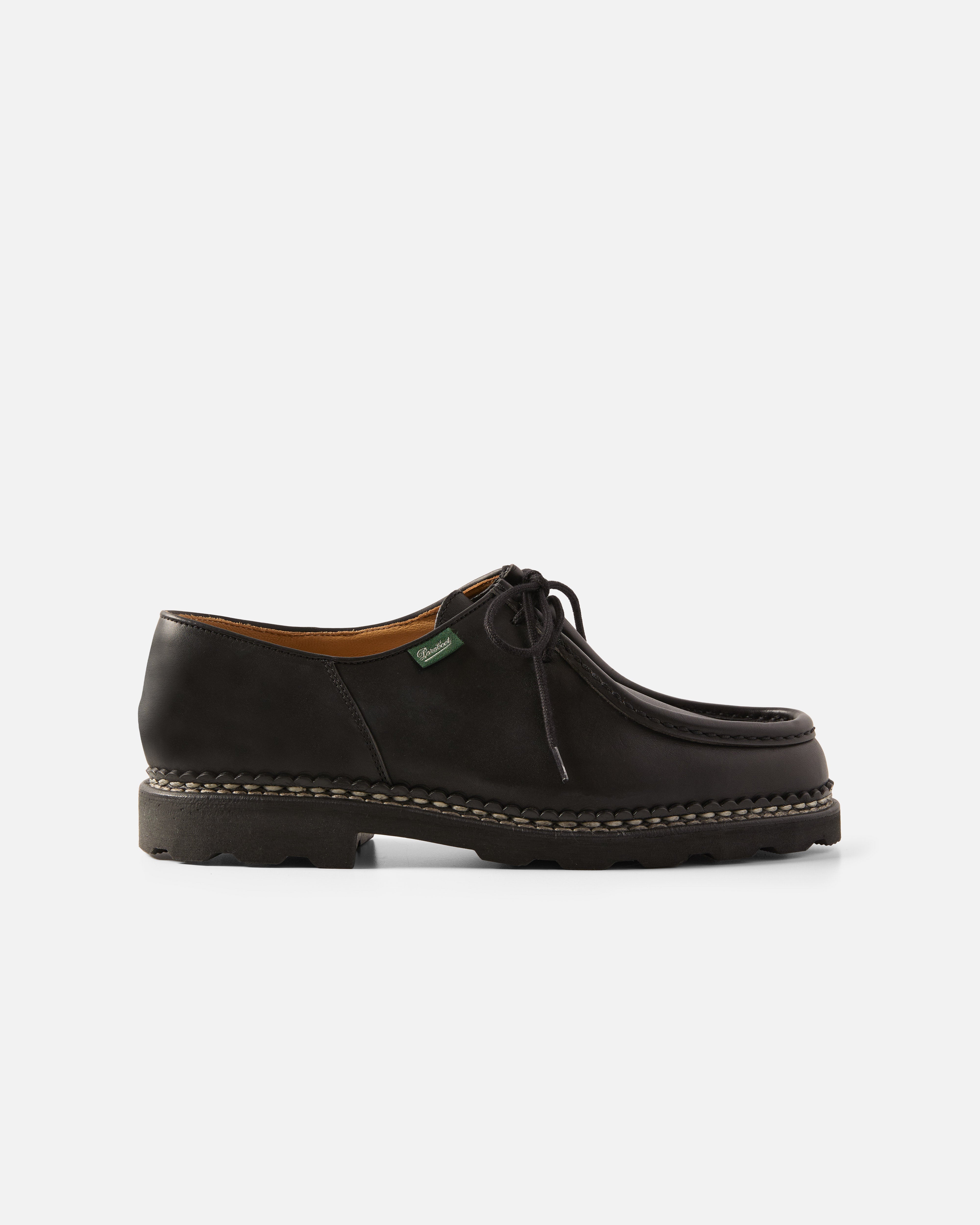 Side view of black Paraboot Michael leather derby shoe