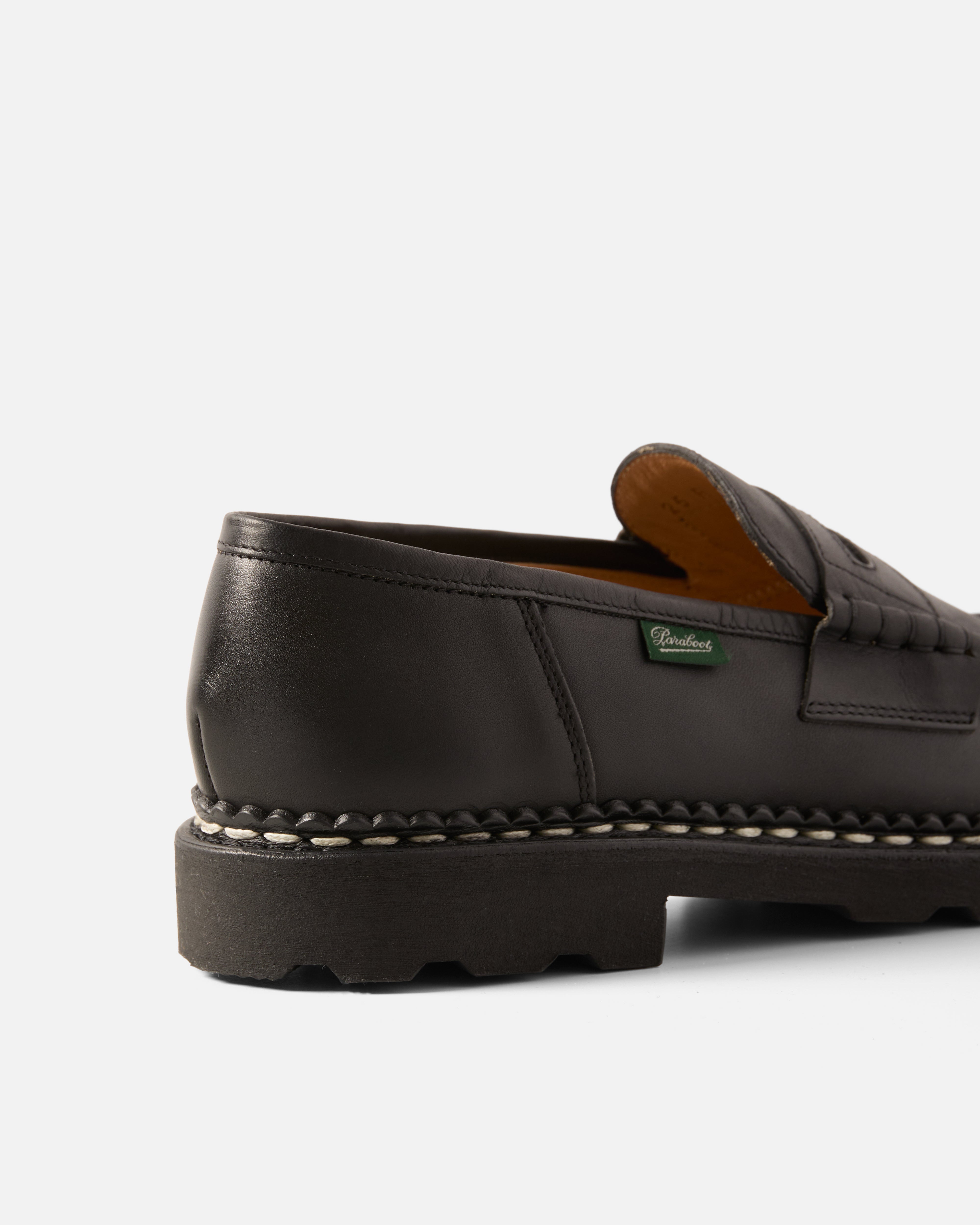 Back view of black Paraboot Reims leather loafer