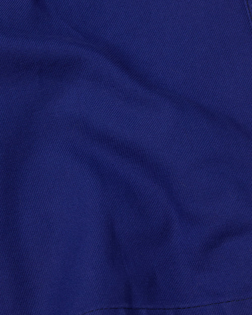 Close-up of cotton twill fabric on hydrone blue Vetra chore jacket
