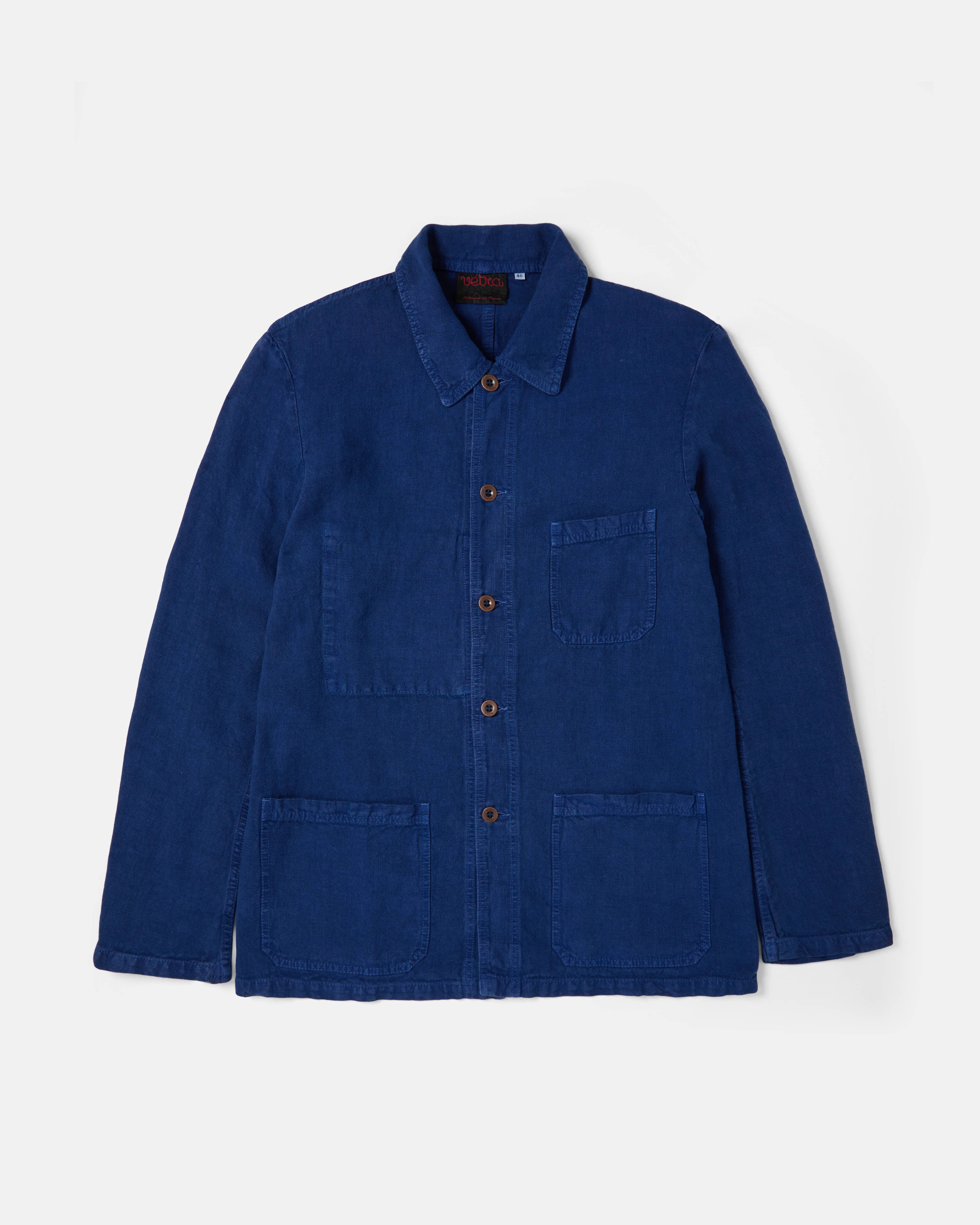 Blue Vetra heavy linen chore jacket front view