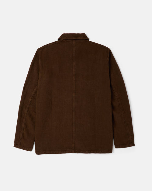Back view of datte brown Vetra heavy linen chore jacket
