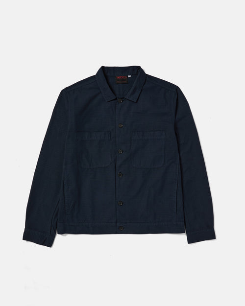 Navy Vetra ripstop cotton bomber jacket front view