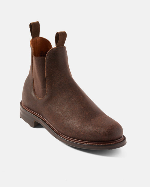 Brown Viberg Chelsea roughout leather boot front view