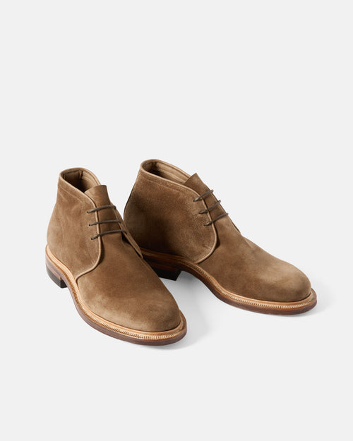 Viberg Janus Calf Suede Uplands Chukka Boot in Bison, made in Canada with premium Janus calf suede and a leather sole.