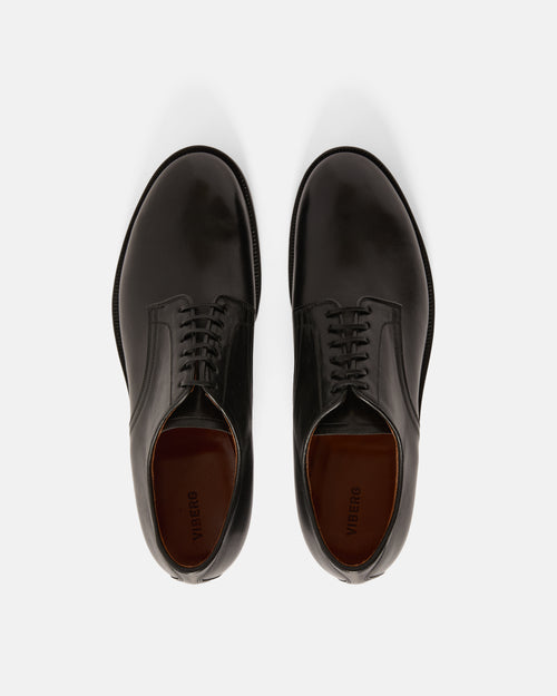 Pair of Viberg Kangaroo Leather Navvy Cut Shoes in Black, handcrafted in Canada from lightweight kangaroo leather.