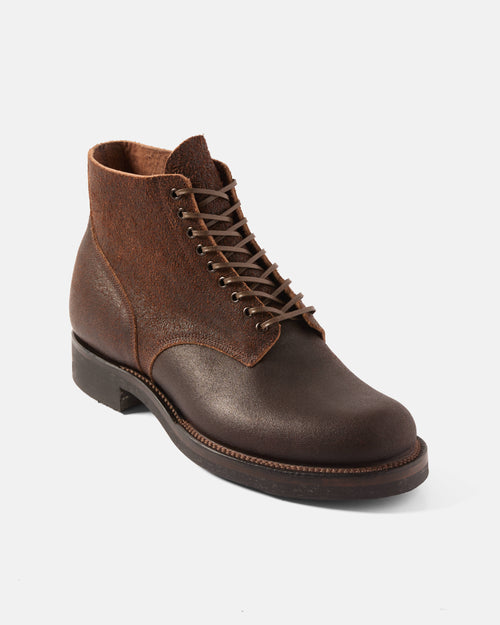 Brown Viberg N1 roughout leather boot front view