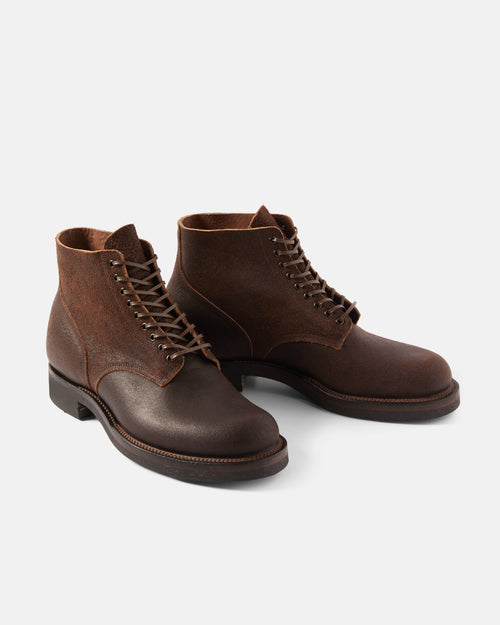 Brown Viberg N1 roughout leather boot front view